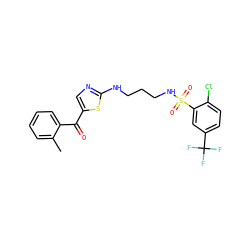 Cc1ccccc1C(=O)c1cnc(NCCCNS(=O)(=O)c2cc(C(F)(F)F)ccc2Cl)s1 ZINC000028462116