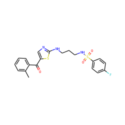 Cc1ccccc1C(=O)c1cnc(NCCCNS(=O)(=O)c2ccc(F)cc2)s1 ZINC000028462333