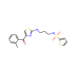 Cc1ccccc1C(=O)c1csc(NCCCNS(=O)(=O)c2cccs2)n1 ZINC000028457556