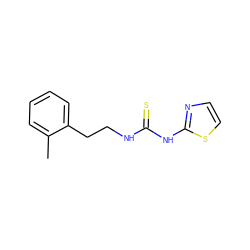 Cc1ccccc1CCNC(=S)Nc1nccs1 ZINC000013744851