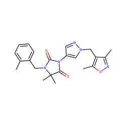 Cc1ccccc1CN1C(=O)N(c2cnn(Cc3c(C)noc3C)c2)C(=O)C1(C)C ZINC000115733562