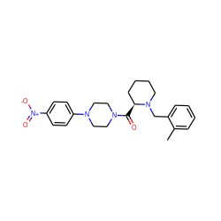 Cc1ccccc1CN1CCCC[C@@H]1C(=O)N1CCN(c2ccc([N+](=O)[O-])cc2)CC1 ZINC000066156403