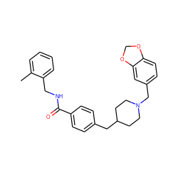 Cc1ccccc1CNC(=O)c1ccc(CC2CCN(Cc3ccc4c(c3)OCO4)CC2)cc1 ZINC000043061638