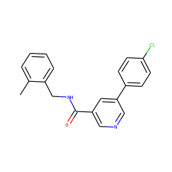 Cc1ccccc1CNC(=O)c1cncc(-c2ccc(Cl)cc2)c1 ZINC000064527050