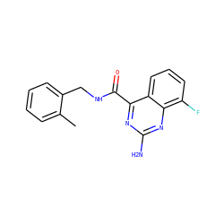 Cc1ccccc1CNC(=O)c1nc(N)nc2c(F)cccc12 ZINC000653805765