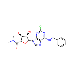Cc1ccccc1CNc1nc(Cl)nc2c1ncn2[C@@H]1O[C@H](C(=O)N(C)C)[C@@H](O)[C@H]1O ZINC000096901194