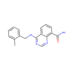 Cc1ccccc1CNc1ncnc2c(C(N)=O)cccc12 ZINC000114348647