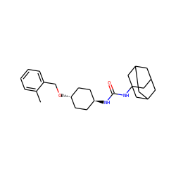 Cc1ccccc1CO[C@H]1CC[C@H](NC(=O)NC23CC4CC(CC(C4)C2)C3)CC1 ZINC000101140195