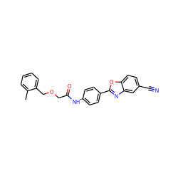 Cc1ccccc1COCC(=O)Nc1ccc(-c2nc3cc(C#N)ccc3o2)cc1 ZINC000045388303