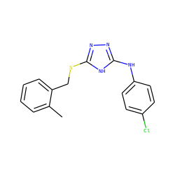 Cc1ccccc1CSc1nnc(Nc2ccc(Cl)cc2)[nH]1 ZINC000014964148