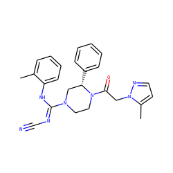 Cc1ccccc1N/C(=N\C#N)N1CCN(C(=O)Cn2nccc2C)[C@@H](c2ccccc2)C1 ZINC000029128979