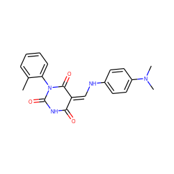 Cc1ccccc1N1C(=O)NC(=O)/C(=C/Nc2ccc(N(C)C)cc2)C1=O ZINC000005593440