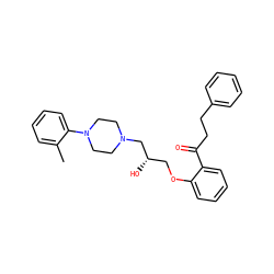 Cc1ccccc1N1CCN(C[C@@H](O)COc2ccccc2C(=O)CCc2ccccc2)CC1 ZINC000013529309