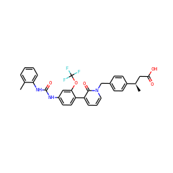 Cc1ccccc1NC(=O)Nc1ccc(-c2cccn(Cc3ccc([C@H](C)CC(=O)O)cc3)c2=O)c(OC(F)(F)F)c1 ZINC000043552605