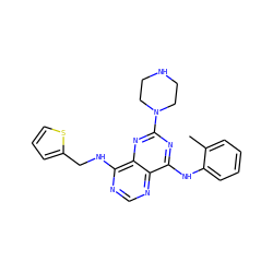 Cc1ccccc1Nc1nc(N2CCNCC2)nc2c(NCc3cccs3)ncnc12 ZINC000084587065