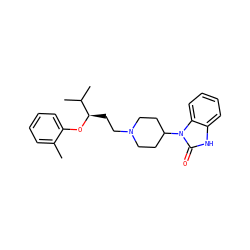 Cc1ccccc1O[C@H](CCN1CCC(n2c(=O)[nH]c3ccccc32)CC1)C(C)C ZINC000028130970