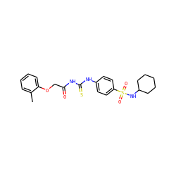 Cc1ccccc1OCC(=O)NC(=S)Nc1ccc(S(=O)(=O)NC2CCCCC2)cc1 ZINC000000676690