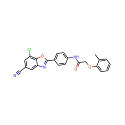 Cc1ccccc1OCC(=O)Nc1ccc(-c2nc3cc(C#N)cc(Cl)c3o2)cc1 ZINC000029048345
