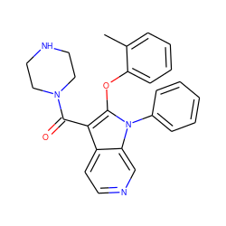 Cc1ccccc1Oc1c(C(=O)N2CCNCC2)c2ccncc2n1-c1ccccc1 ZINC000072179866