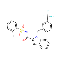 Cc1ccccc1S(=O)(=O)NC(=O)c1cc2ccccc2n1Cc1cccc(C(F)(F)F)c1 ZINC000034717723