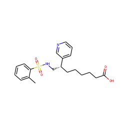 Cc1ccccc1S(=O)(=O)NC[C@@H](CCCCCC(=O)O)c1cccnc1 ZINC000013730239