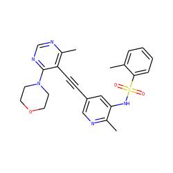 Cc1ccccc1S(=O)(=O)Nc1cc(C#Cc2c(C)ncnc2N2CCOCC2)cnc1C ZINC000169697483