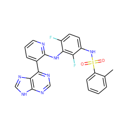 Cc1ccccc1S(=O)(=O)Nc1ccc(F)c(Nc2ncccc2-c2ncnc3[nH]cnc23)c1F ZINC000166371787
