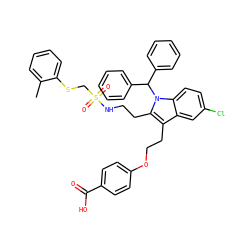 Cc1ccccc1SCS(=O)(=O)NCCc1c(CCOc2ccc(C(=O)O)cc2)c2cc(Cl)ccc2n1C(c1ccccc1)c1ccccc1 ZINC000049833192