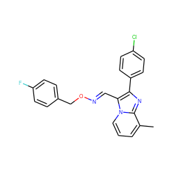 Cc1cccn2c(/C=N/OCc3ccc(F)cc3)c(-c3ccc(Cl)cc3)nc12 ZINC000004024661