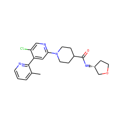 Cc1cccnc1-c1cc(N2CCC(C(=O)N[C@@H]3CCOC3)CC2)ncc1Cl ZINC000142272730