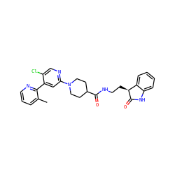 Cc1cccnc1-c1cc(N2CCC(C(=O)NCC[C@@H]3C(=O)Nc4ccccc43)CC2)ncc1Cl ZINC000142101673