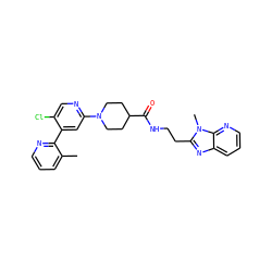 Cc1cccnc1-c1cc(N2CCC(C(=O)NCCc3nc4cccnc4n3C)CC2)ncc1Cl ZINC000168240268