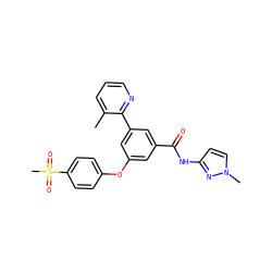 Cc1cccnc1-c1cc(Oc2ccc(S(C)(=O)=O)cc2)cc(C(=O)Nc2ccn(C)n2)c1 ZINC000169306763