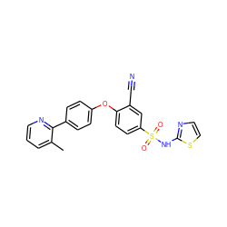Cc1cccnc1-c1ccc(Oc2ccc(S(=O)(=O)Nc3nccs3)cc2C#N)cc1 ZINC000095581387