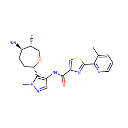 Cc1cccnc1-c1nc(C(=O)Nc2cnn(C)c2[C@@H]2CC[C@@H](N)[C@H](F)CO2)cs1 ZINC000205658559
