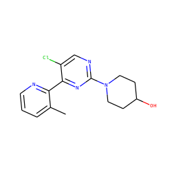 Cc1cccnc1-c1nc(N2CCC(O)CC2)ncc1Cl ZINC000146760057