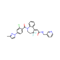 Cc1ccn(-c2ccc(C(=O)N3CCC(F)(F)/C(=C\C(=O)NCc4cccnc4)c4ccccc43)c(Cl)c2)n1 ZINC000049877583