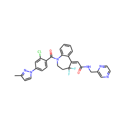 Cc1ccn(-c2ccc(C(=O)N3CCC(F)(F)/C(=C\C(=O)NCc4cnccn4)c4ccccc43)c(Cl)c2)n1 ZINC000044418843