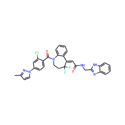 Cc1ccn(-c2ccc(C(=O)N3CCC(F)(F)/C(=C\C(=O)NCc4nc5ccccc5[nH]4)c4ccccc43)c(Cl)c2)n1 ZINC000042850737