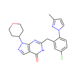 Cc1ccn(-c2ccc(Cl)cc2Cc2nc3c(cnn3C3CCOCC3)c(=O)[nH]2)n1 ZINC000169699901