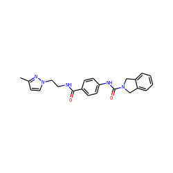 Cc1ccn(CCNC(=O)c2ccc(NC(=O)N3Cc4ccccc4C3)cc2)n1 ZINC000166594674