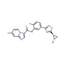 Cc1ccn2c(C(=O)Nc3cc(-c4noc([C@H]5C[C@@H]5F)n4)ccc3C)cnc2c1 ZINC000206115580