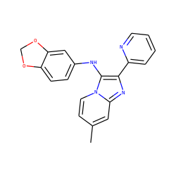 Cc1ccn2c(Nc3ccc4c(c3)OCO4)c(-c3ccccn3)nc2c1 ZINC000003909853