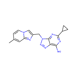 Cc1ccn2cc(Cn3nnc4c(N)nc(C5CC5)nc43)nc2c1 ZINC000084544563