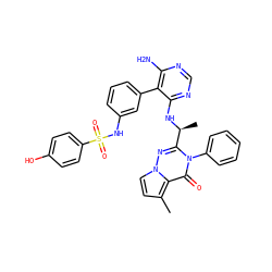 Cc1ccn2nc([C@H](C)Nc3ncnc(N)c3-c3cccc(NS(=O)(=O)c4ccc(O)cc4)c3)n(-c3ccccc3)c(=O)c12 ZINC001772629529