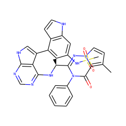 Cc1ccn2nc([C@H](C)Nc3ncnc4[nH]cc(-c5cc(NS(C)(=O)=O)cc6[nH]ccc56)c34)n(-c3ccccc3)c(=O)c12 ZINC000224350607