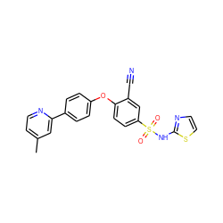 Cc1ccnc(-c2ccc(Oc3ccc(S(=O)(=O)Nc4nccs4)cc3C#N)cc2)c1 ZINC000095582065