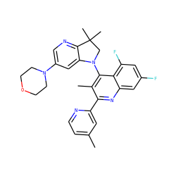 Cc1ccnc(-c2nc3cc(F)cc(F)c3c(N3CC(C)(C)c4ncc(N5CCOCC5)cc43)c2C)c1 ZINC000118092222