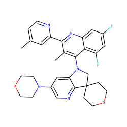 Cc1ccnc(-c2nc3cc(F)cc(F)c3c(N3CC4(CCOCC4)c4ncc(N5CCOCC5)cc43)c2C)c1 ZINC000118091964