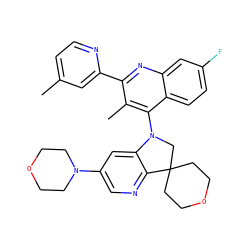 Cc1ccnc(-c2nc3cc(F)ccc3c(N3CC4(CCOCC4)c4ncc(N5CCOCC5)cc43)c2C)c1 ZINC000118092099